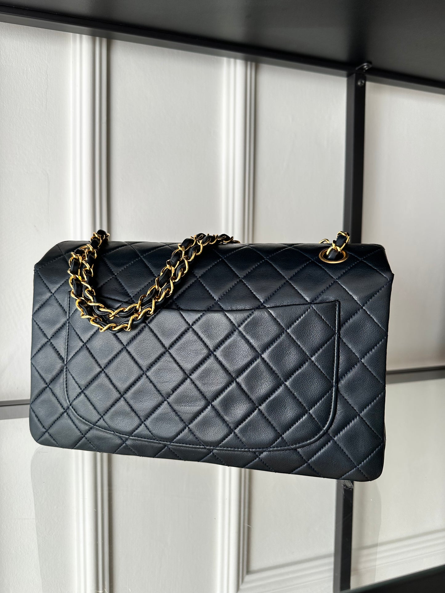 CHANEL Vintage Classic Flap 27cm – Deep Navy Lambskin with 24K Gold Hardware
