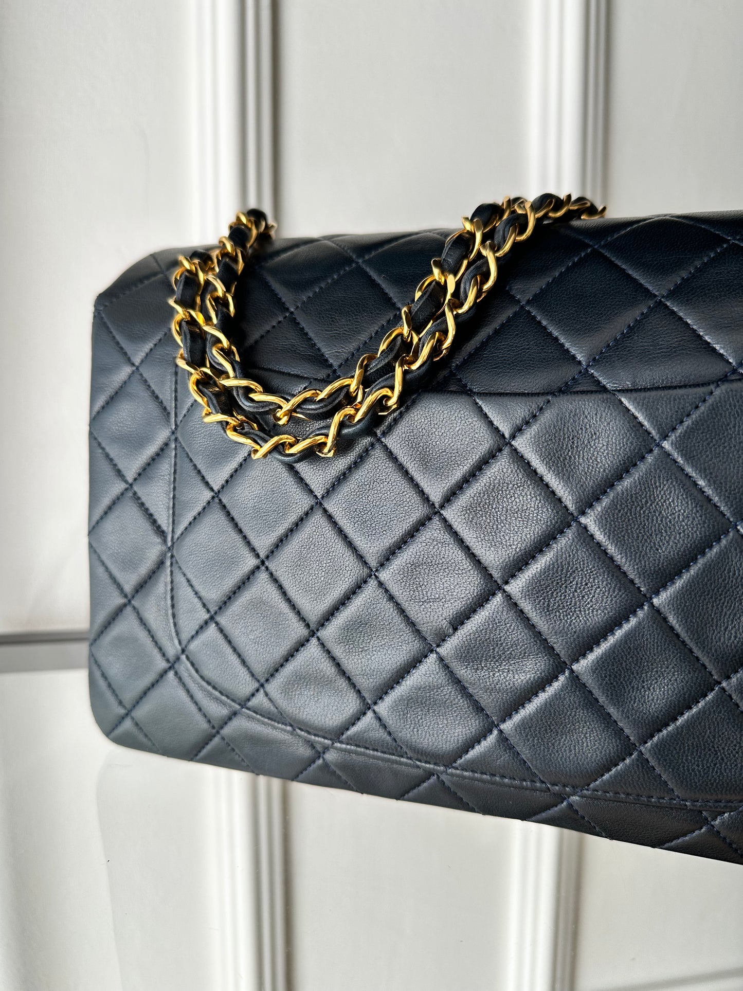 CHANEL Vintage Classic Flap 27cm – Deep Navy Lambskin with 24K Gold Hardware