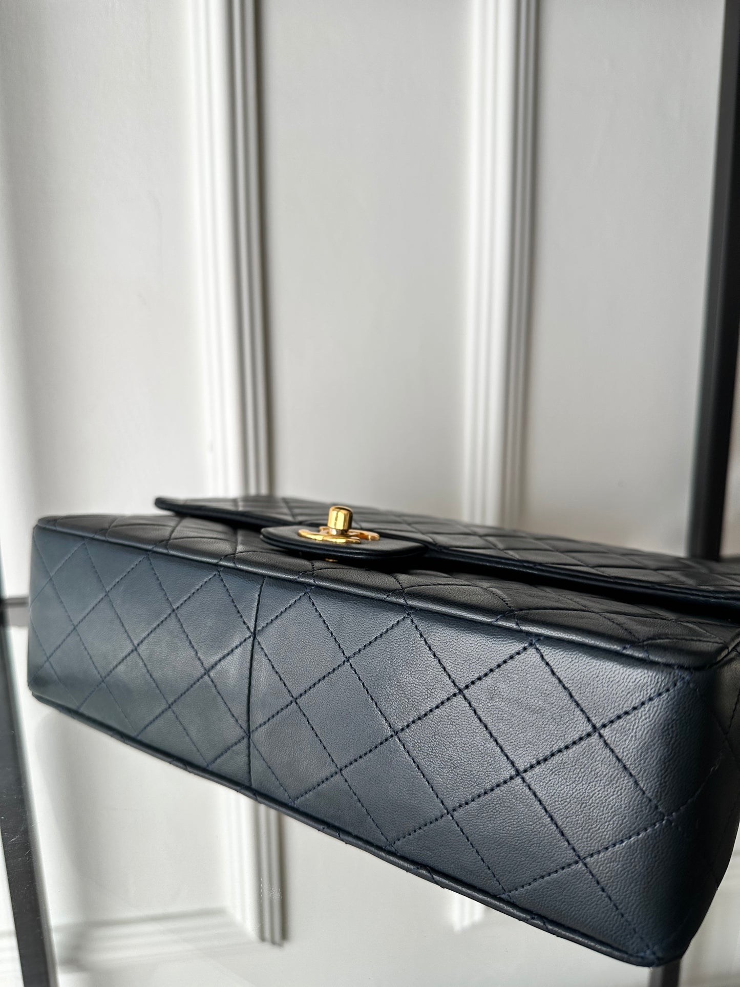 CHANEL Vintage Classic Flap 27cm – Deep Navy Lambskin with 24K Gold Hardware
