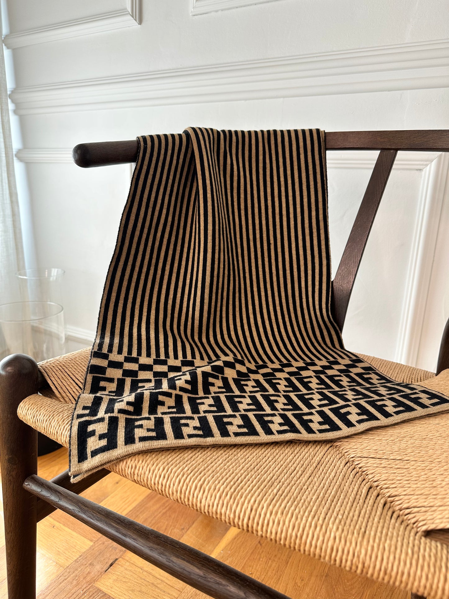Fendi beige wool knitted scarf